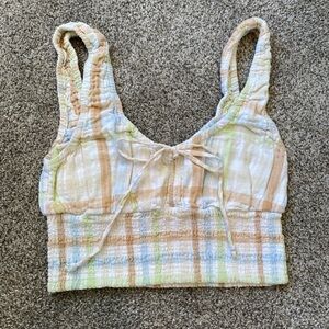 American Eagle Outfitters Pastel Plaid Cropped Tank Top